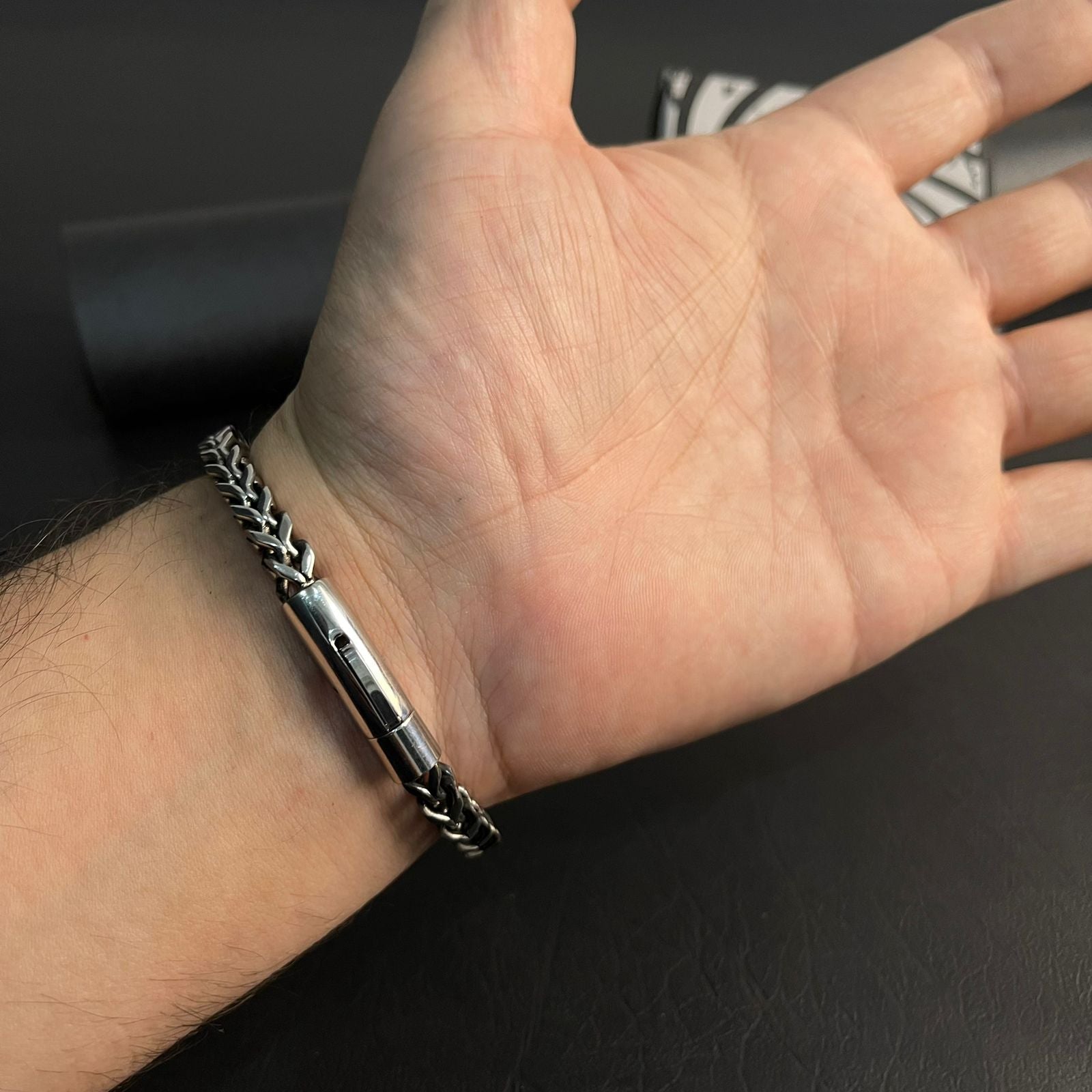 8mm Antique Silver Stainless Steel Franco Chain Bracelet For Men