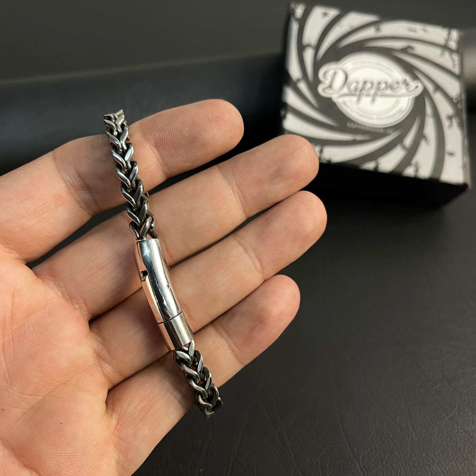8mm Antique Silver Stainless Steel Franco Chain Bracelet For Men