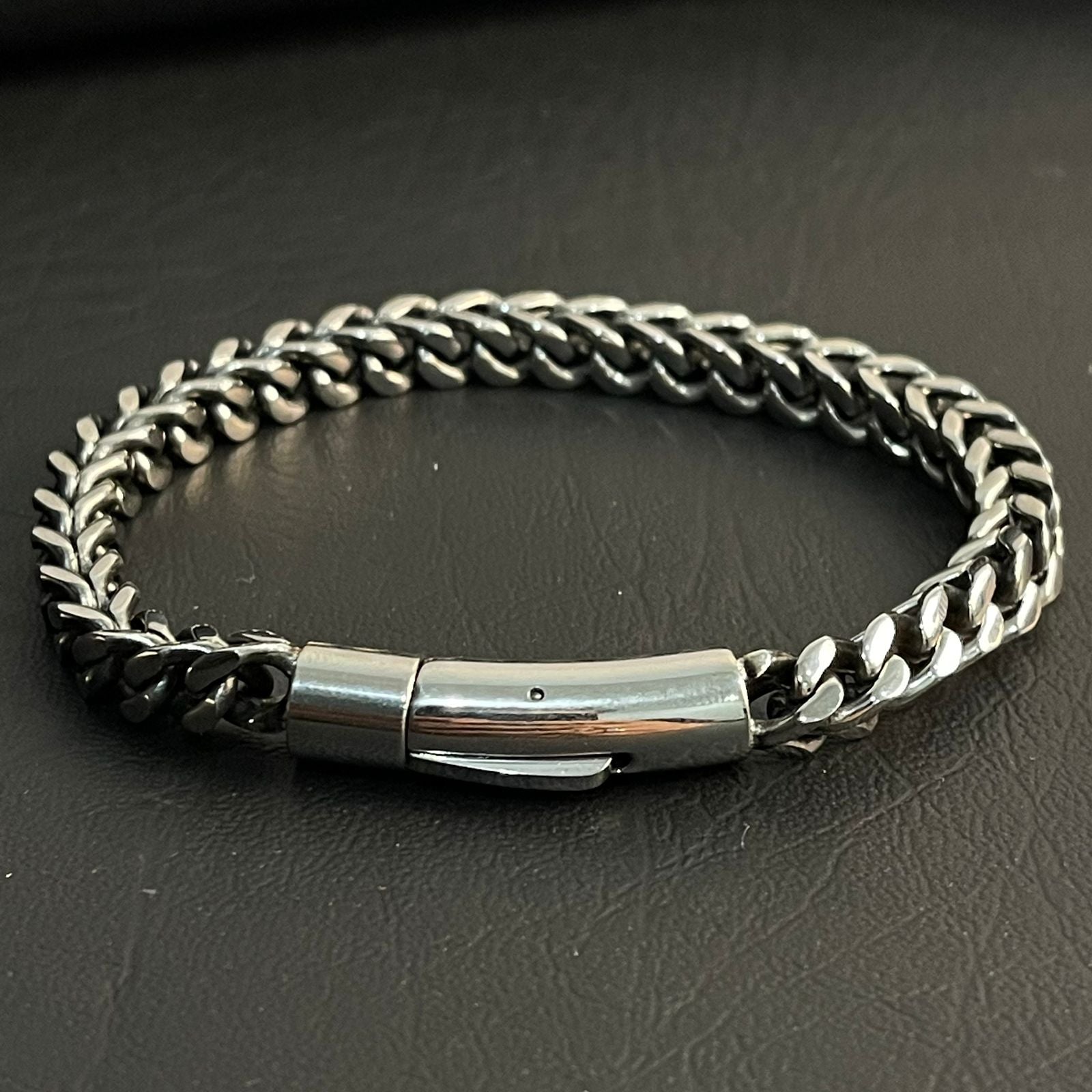 8mm Antique Silver Stainless Steel Franco Chain Bracelet For Men
