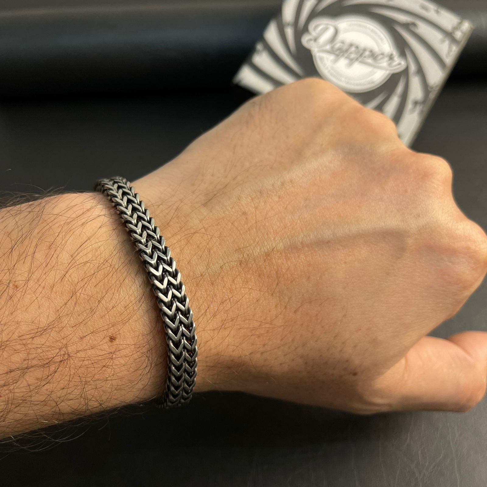 Antique Silver Foxtail Chain Bracelet for Men - 7mm