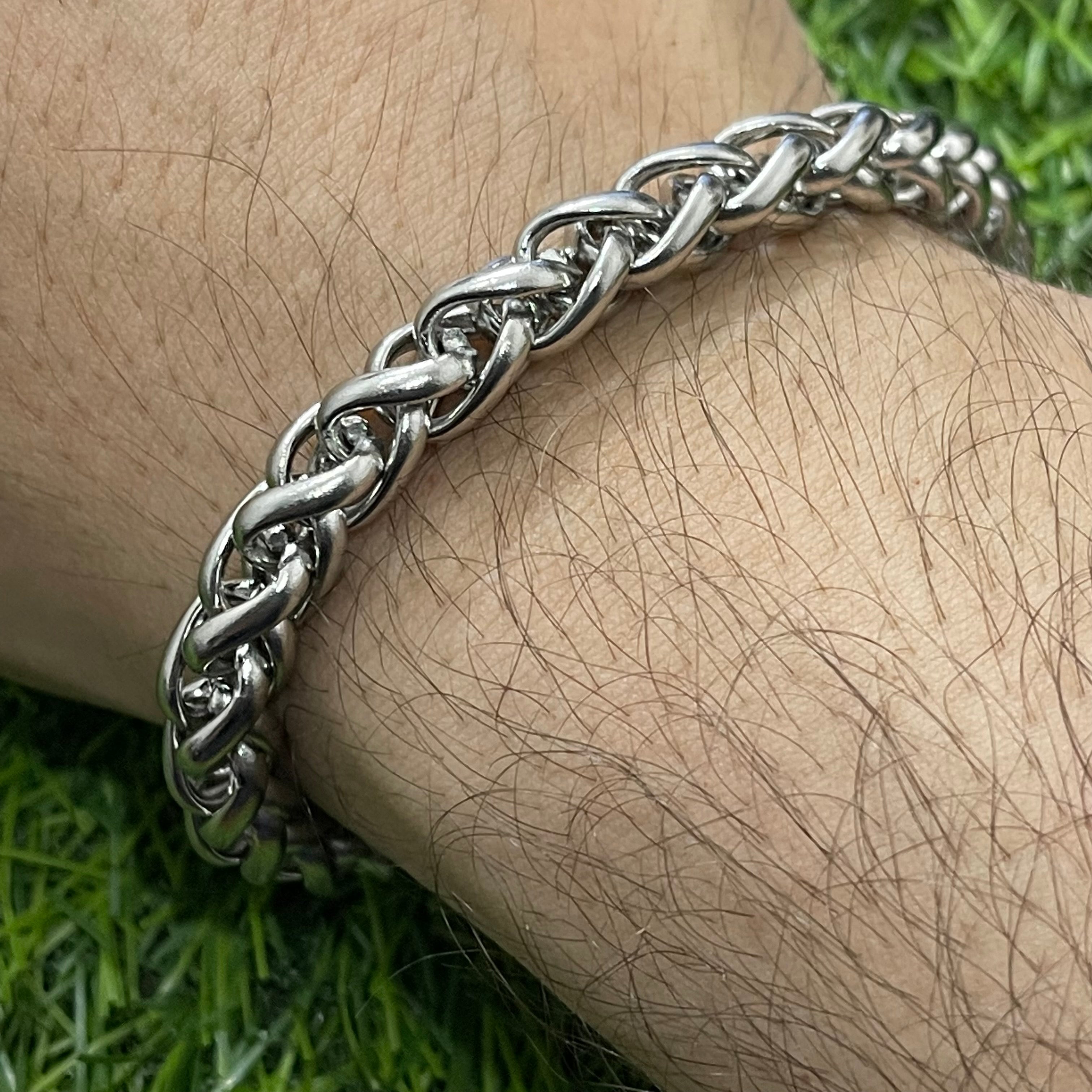 8mm Wheat Braided Stainlees Steel Bracelet