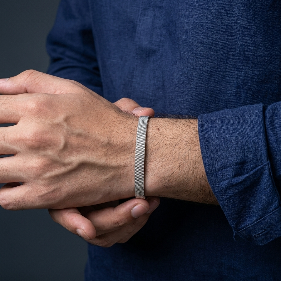 Silver Mesh Bangle Kara Bracelets for Men