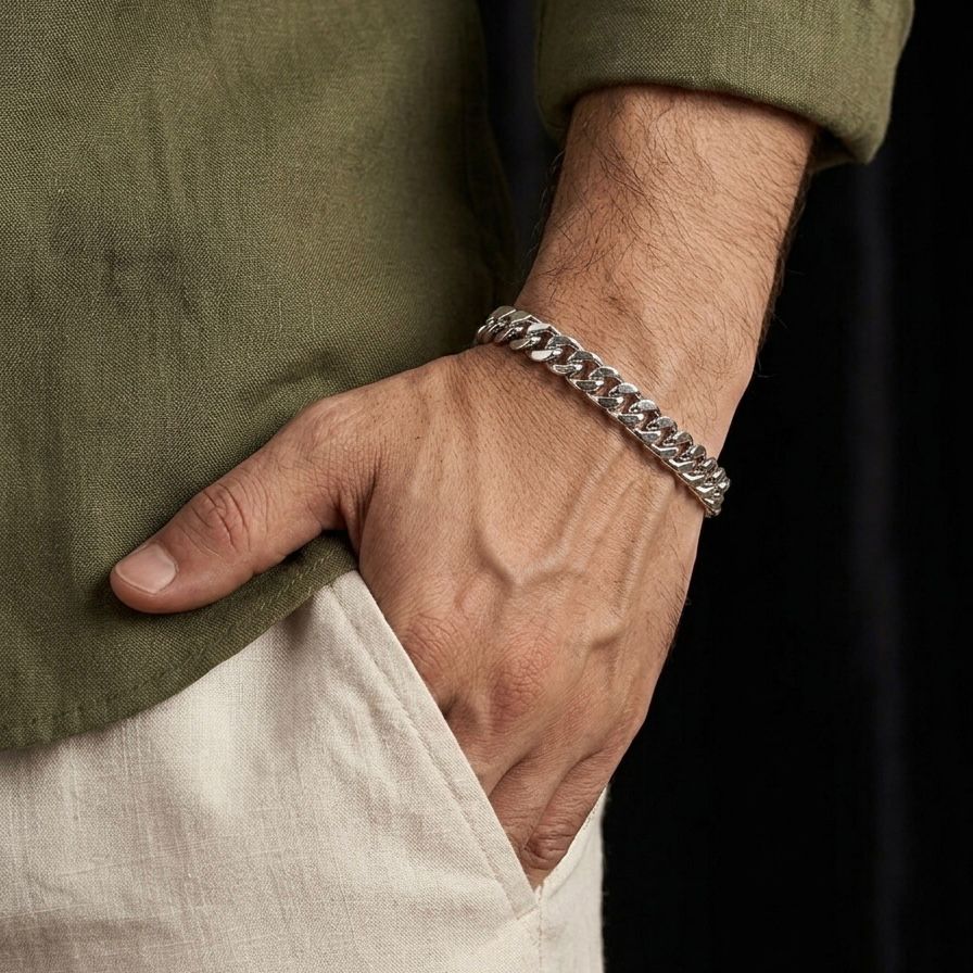12mm Stainless Steel Cuban Link Chain Bracelet For Men