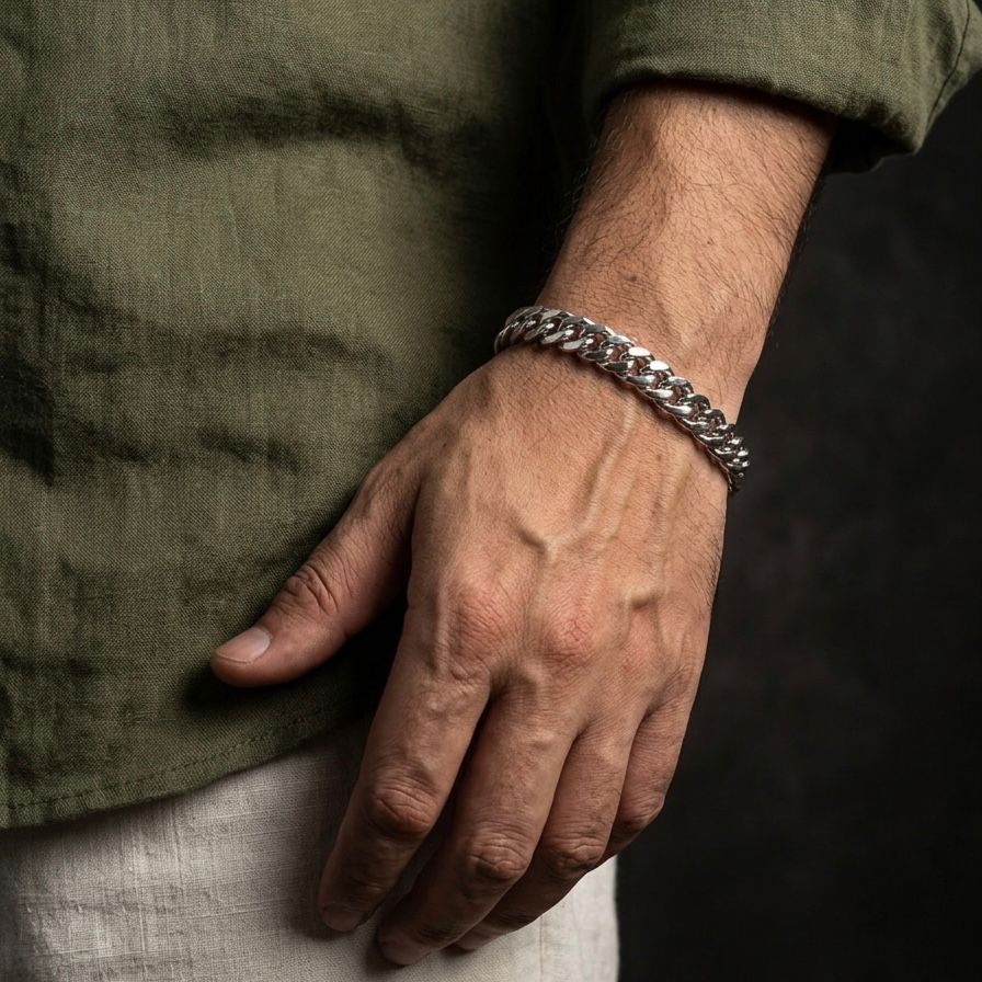 12mm Stainless Steel Cuban Link Chain Bracelet For Men