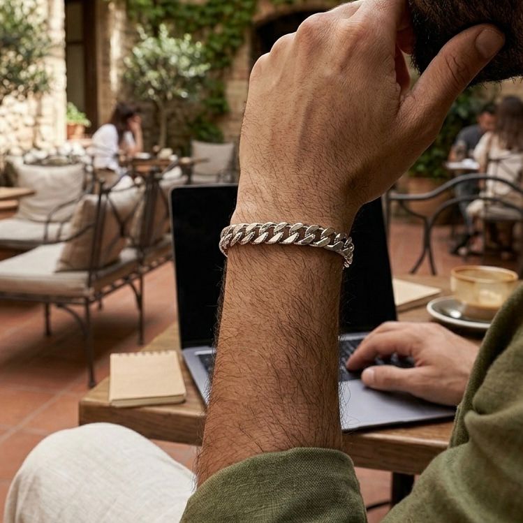 12mm Stainless Steel Cuban Link Chain Bracelet For Men