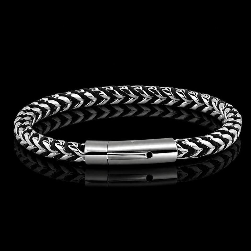 8mm Antique Silver Stainless Steel Franco Chain Bracelet For Men