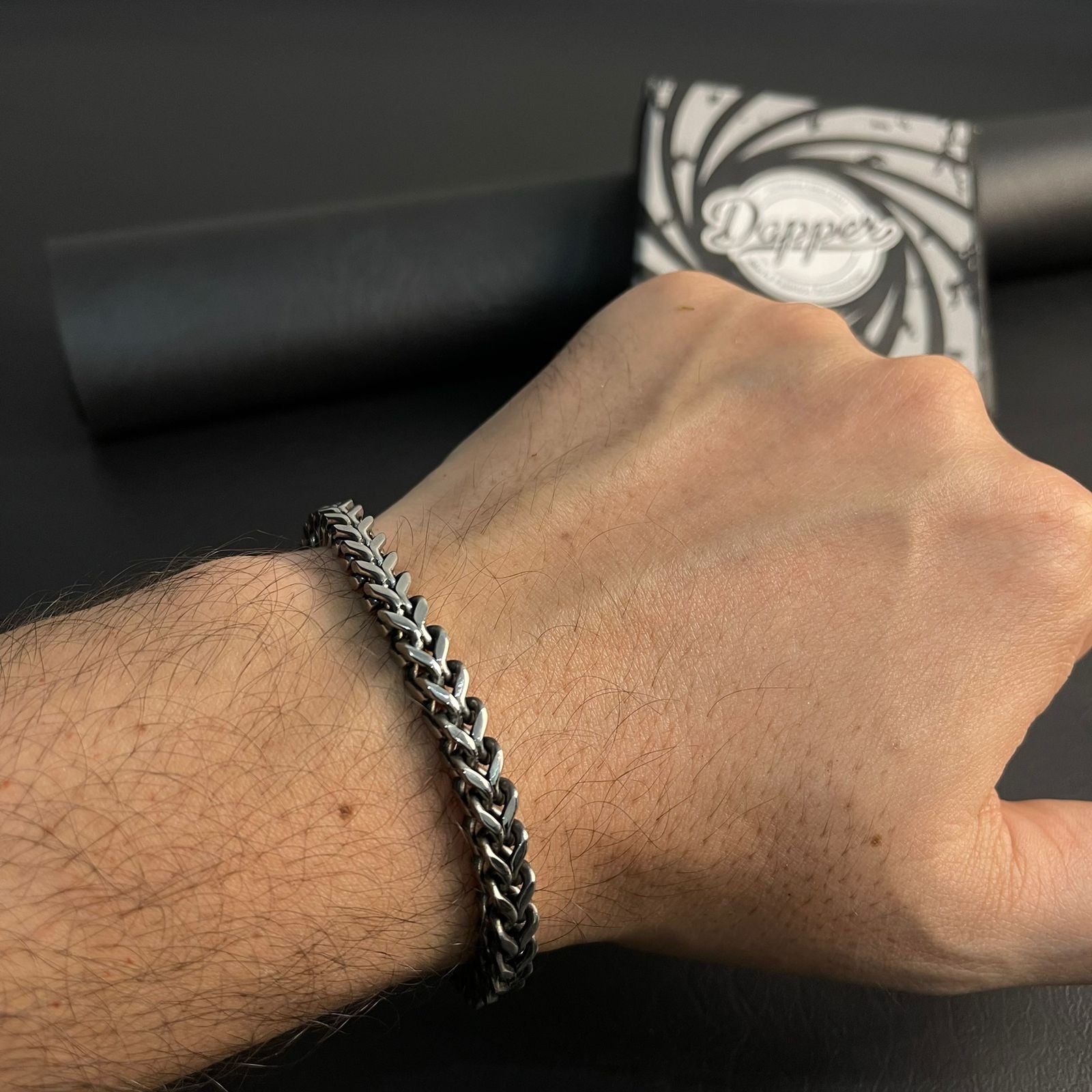 8mm Antique Silver Stainless Steel Franco Chain Bracelet For Men