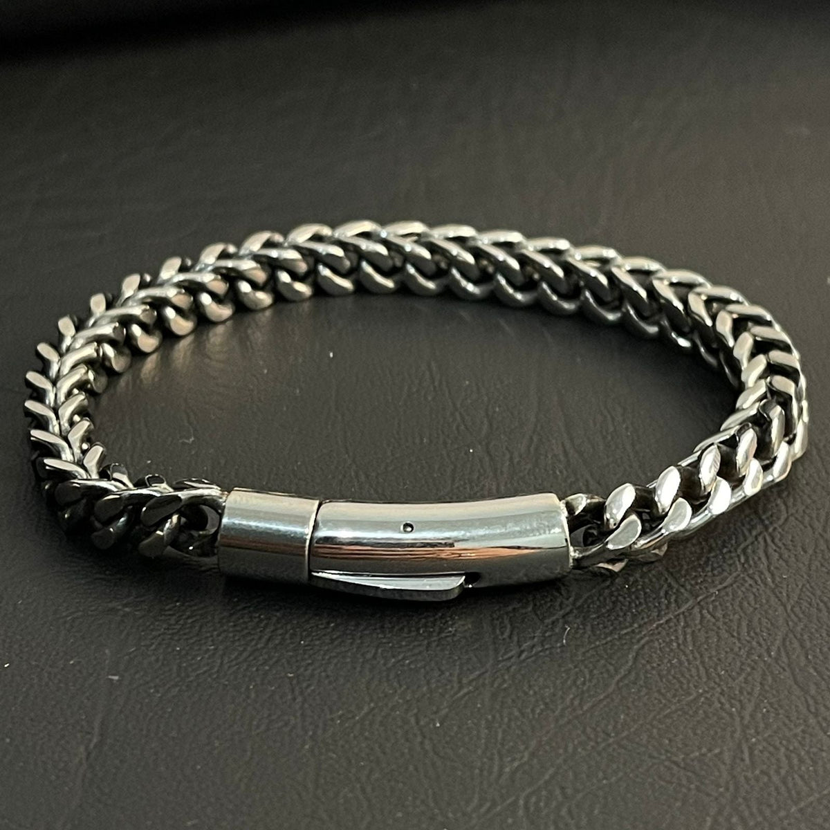 8mm Antique Silver Stainless Steel Franco Chain Bracelet For Men