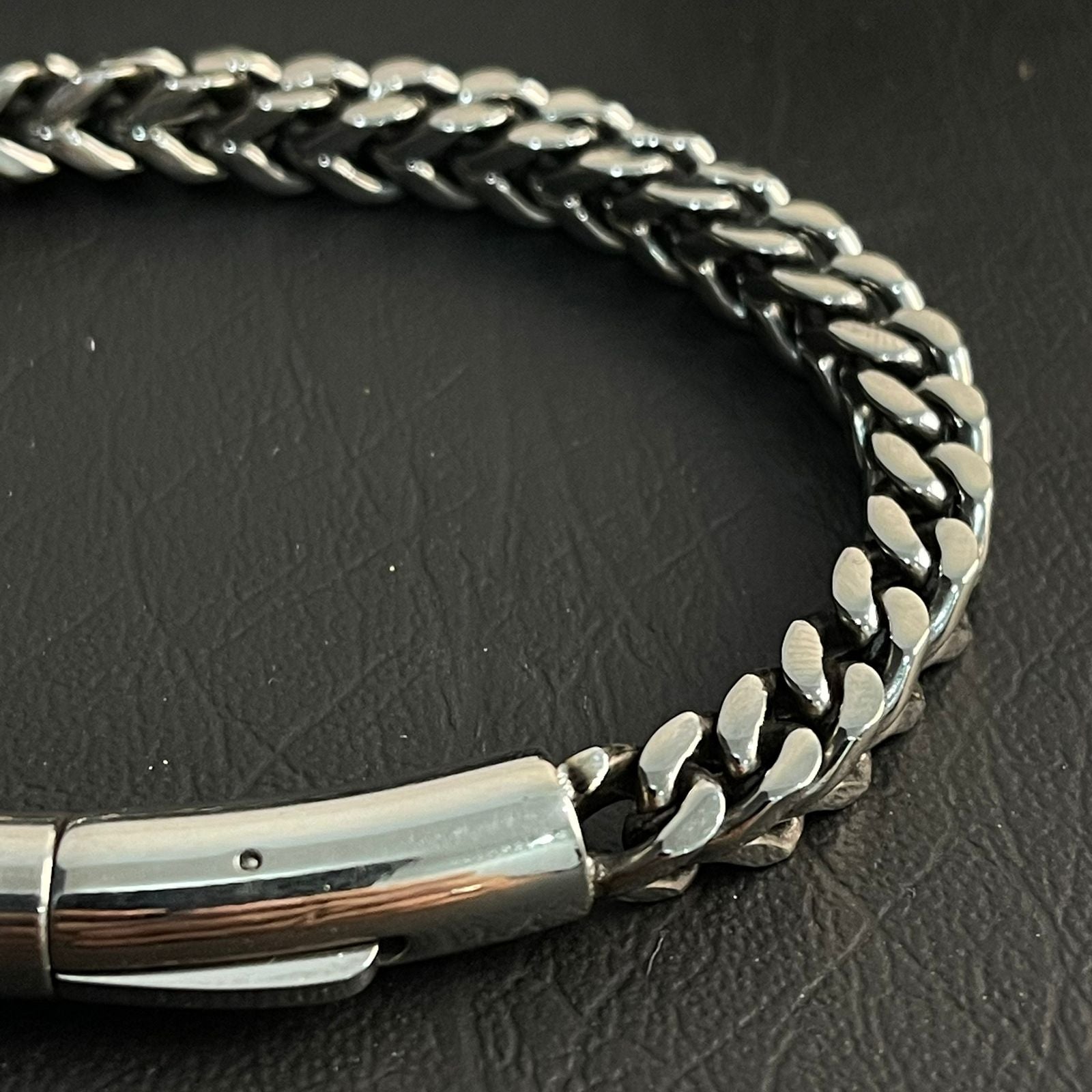 8mm Antique Silver Stainless Steel Franco Chain Bracelet For Men