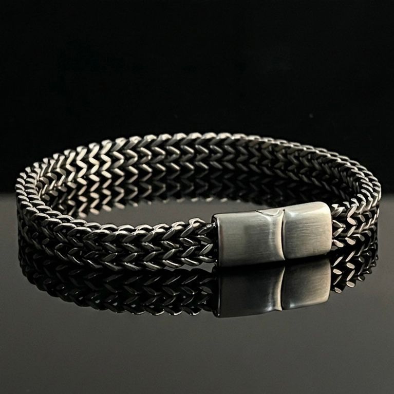 Antique Silver Foxtail Chain Bracelet for Men - 7mm