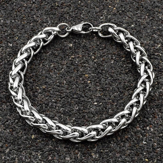 8mm Wheat Braided Stainlees Steel Bracelet