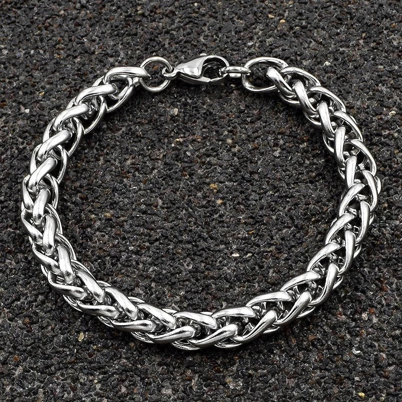 8mm Wheat Braided Stainlees Steel Bracelet