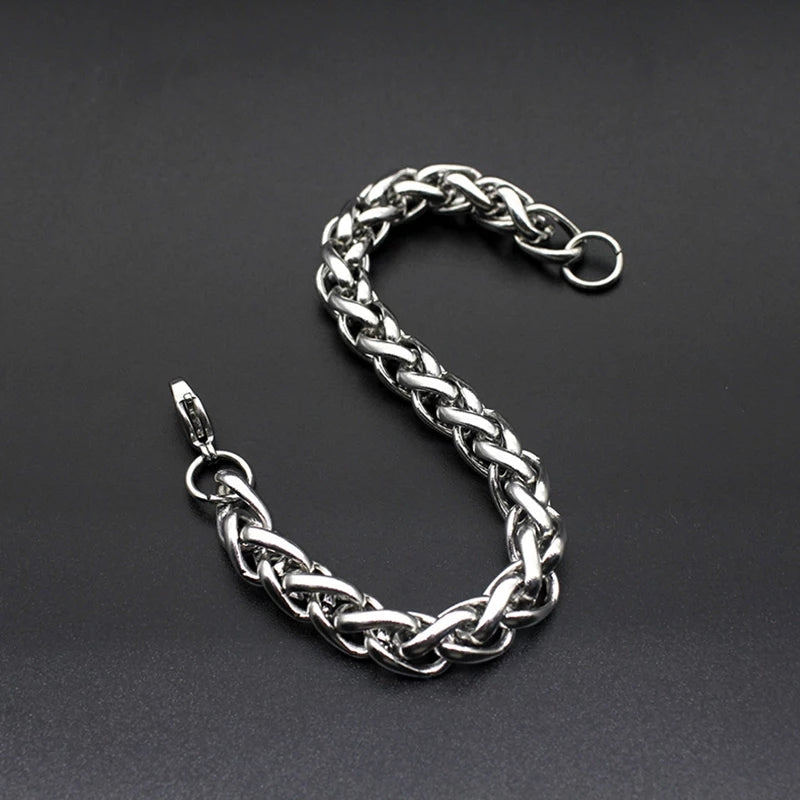 8mm Wheat Braided Stainlees Steel Bracelet
