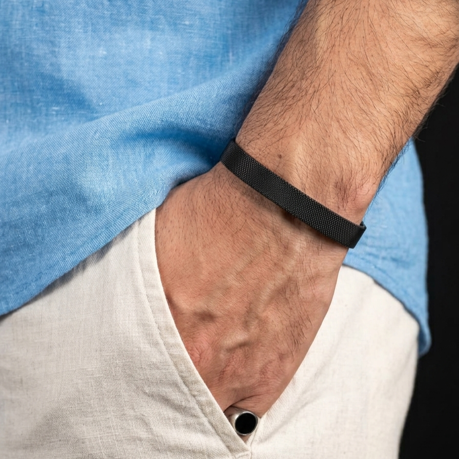 Black Mesh Bangle Kara Bracelets for Men