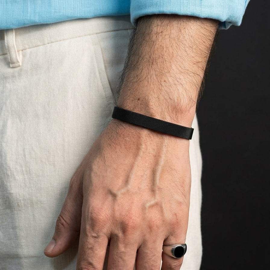 Black Mesh Bangle Kara Bracelets for Men