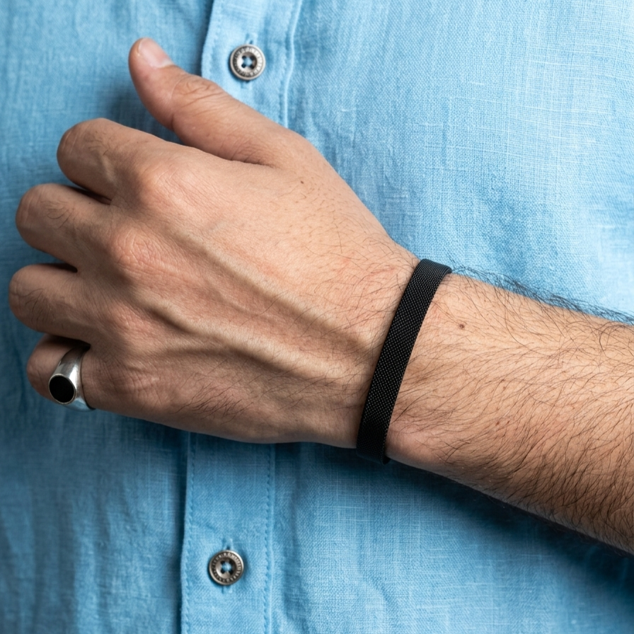 Black Mesh Bangle Kara Bracelets for Men