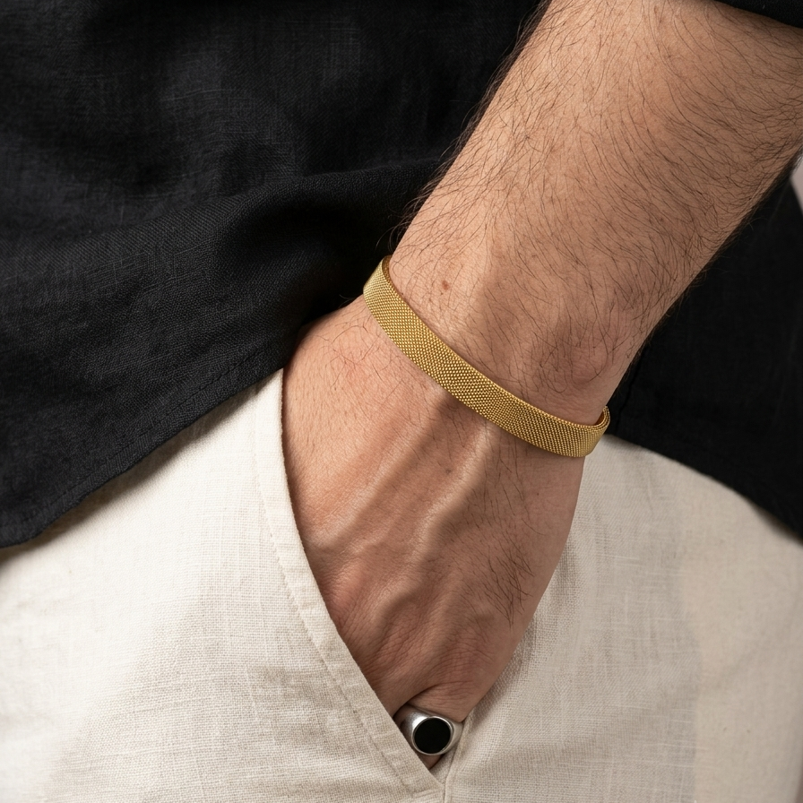 Golden Mesh Bangle Kara Bracelets for Men