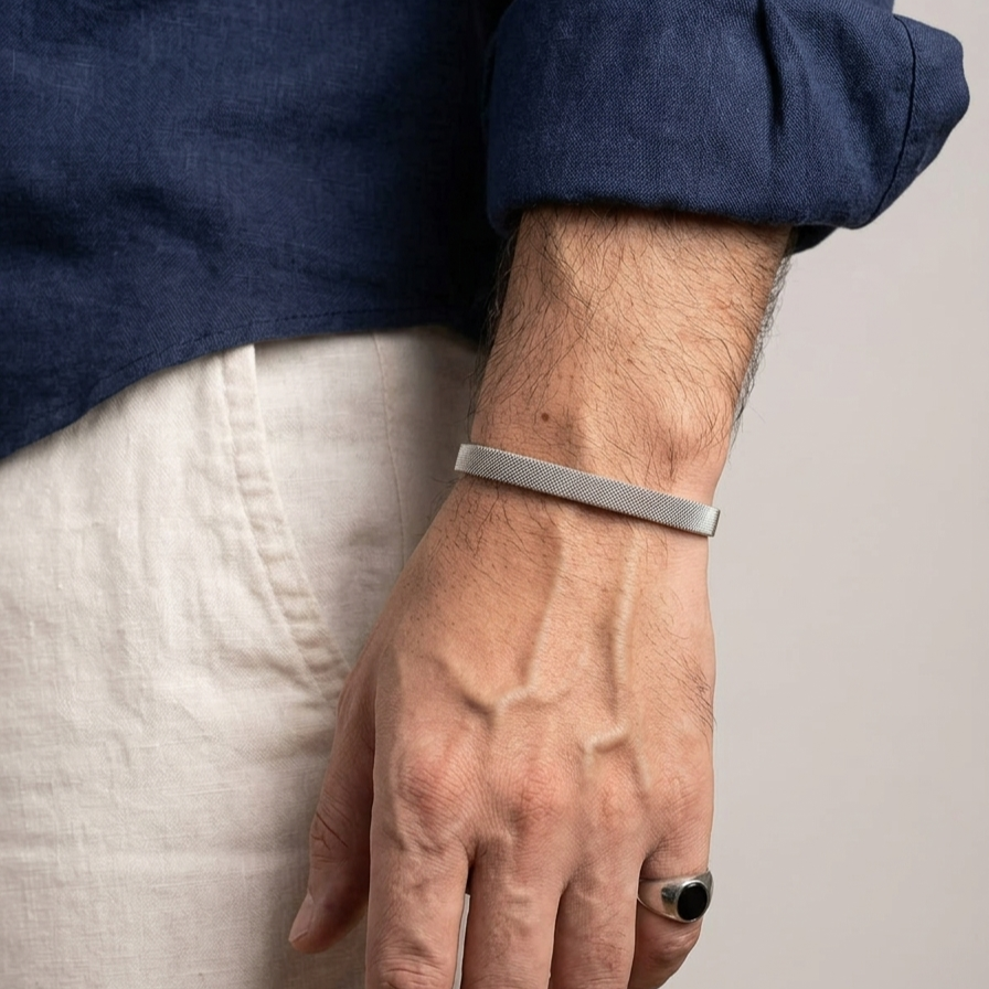 Silver Mesh Bangle Kara Bracelets for Men